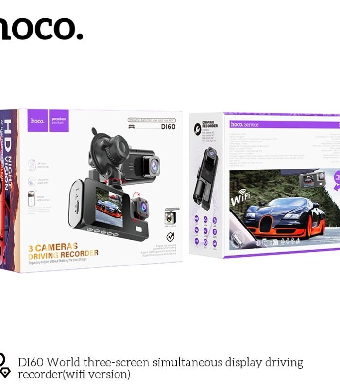 Hoco DI60 World Three-Screen Simultaneous   Display Dash Cam (WiFi Version) Black