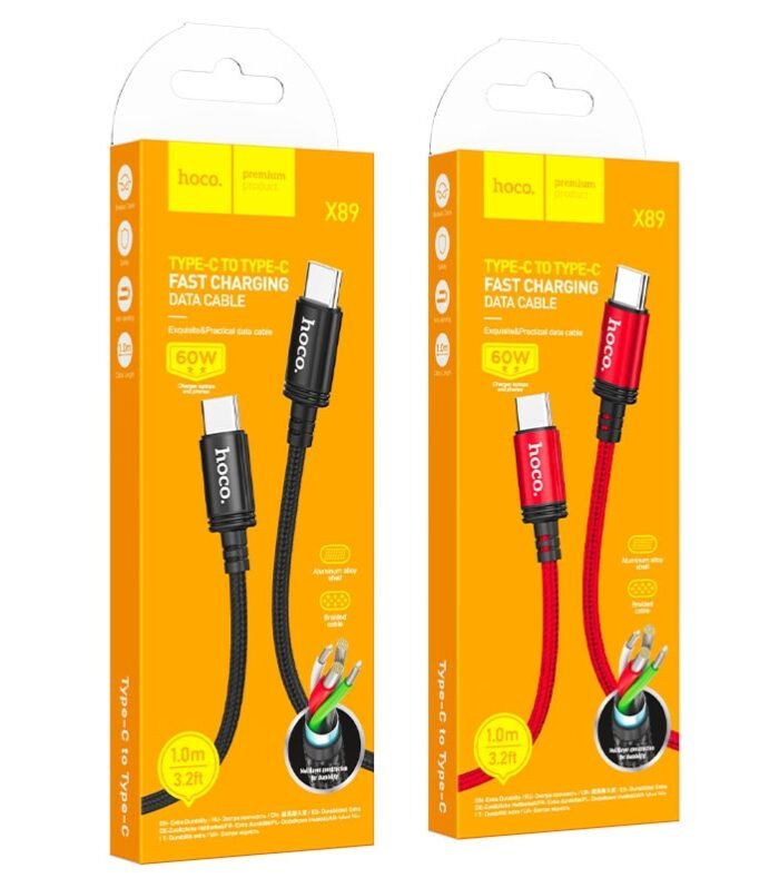 Hoco X89 Type-C to C 60W Braided Charging Cable (2M) Black