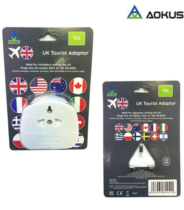 Aokus 8815 13A Fused UK Tourist Adapter White
