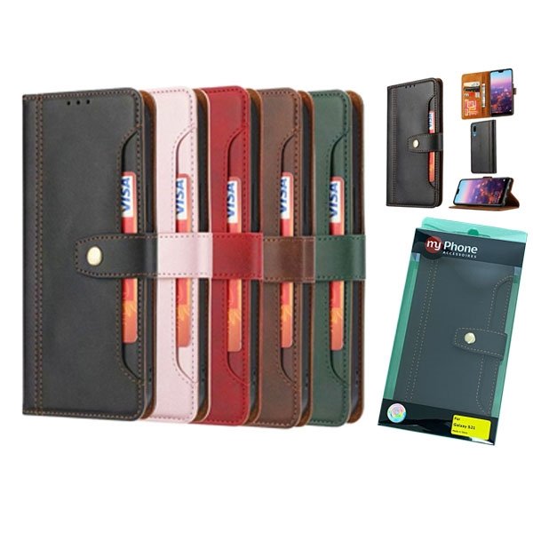 Galaxy S21 Stitched Card Slots Premium Aokus Wallet Case Khaki